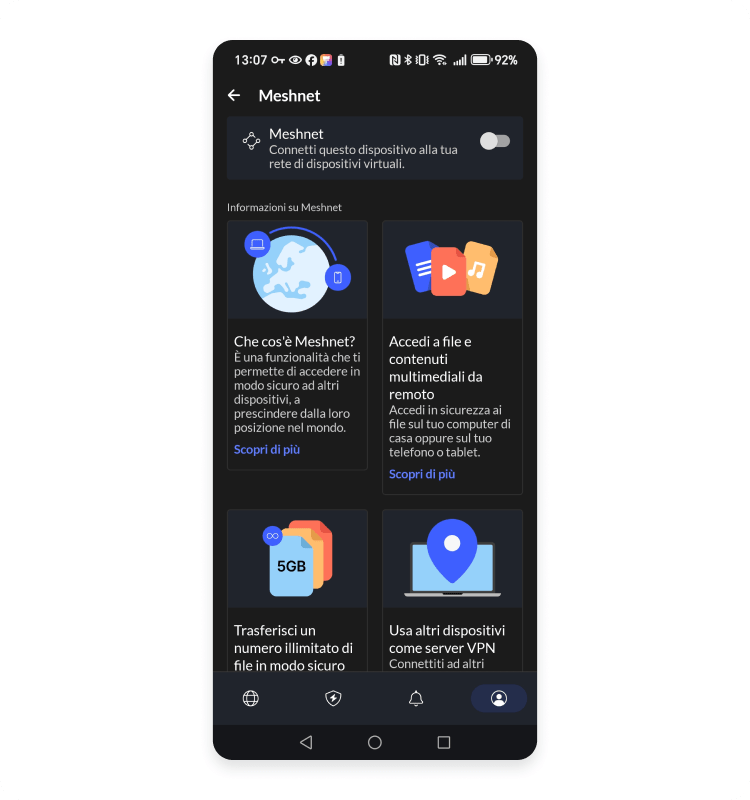 Caratteristiche di Meshnet su dispositivo