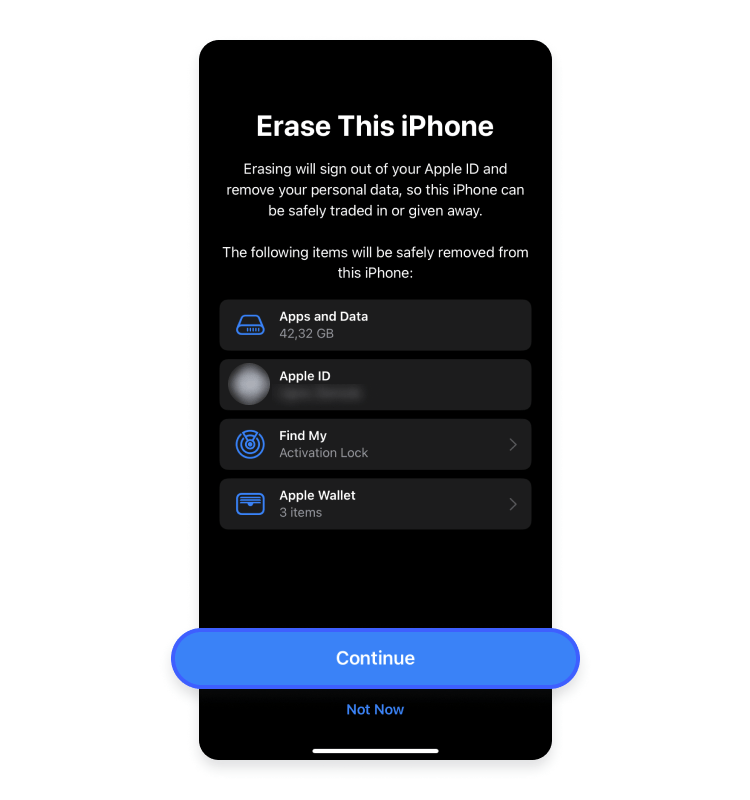 Click Continue to erase