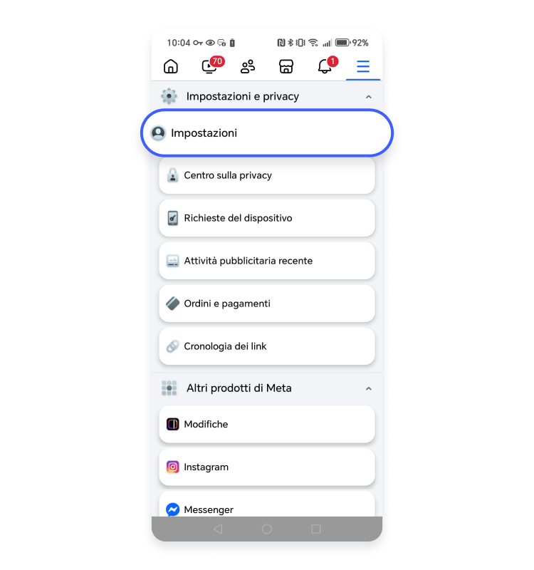Impostazioni Facebook