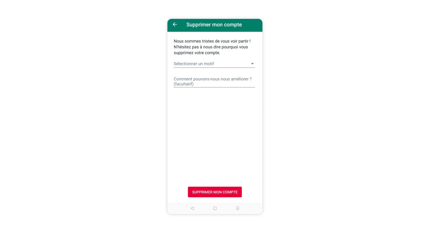 Motif de suppression du compte