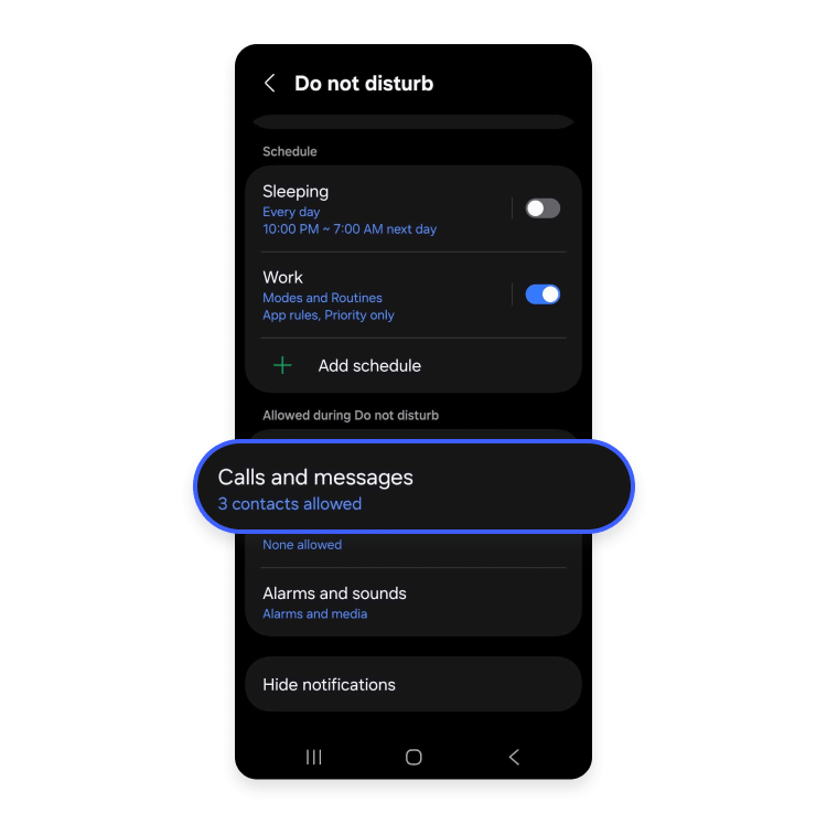 How to block restricted calls on an Android using the “Do not disturb” feature, step 3
