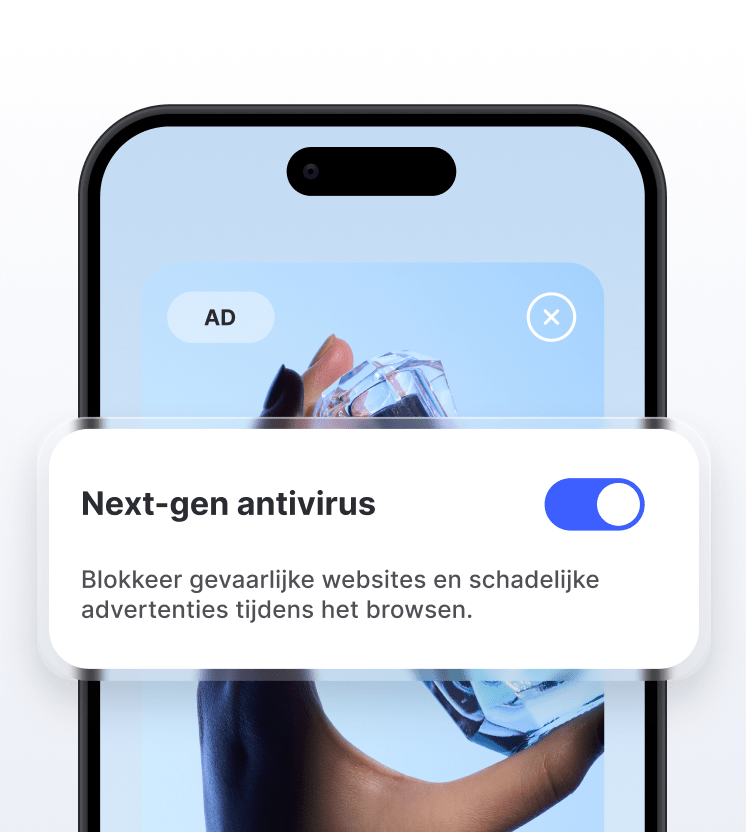 Een telefoonscherm waarop de adblocker van next-gen antivirus ingeschakeld is.