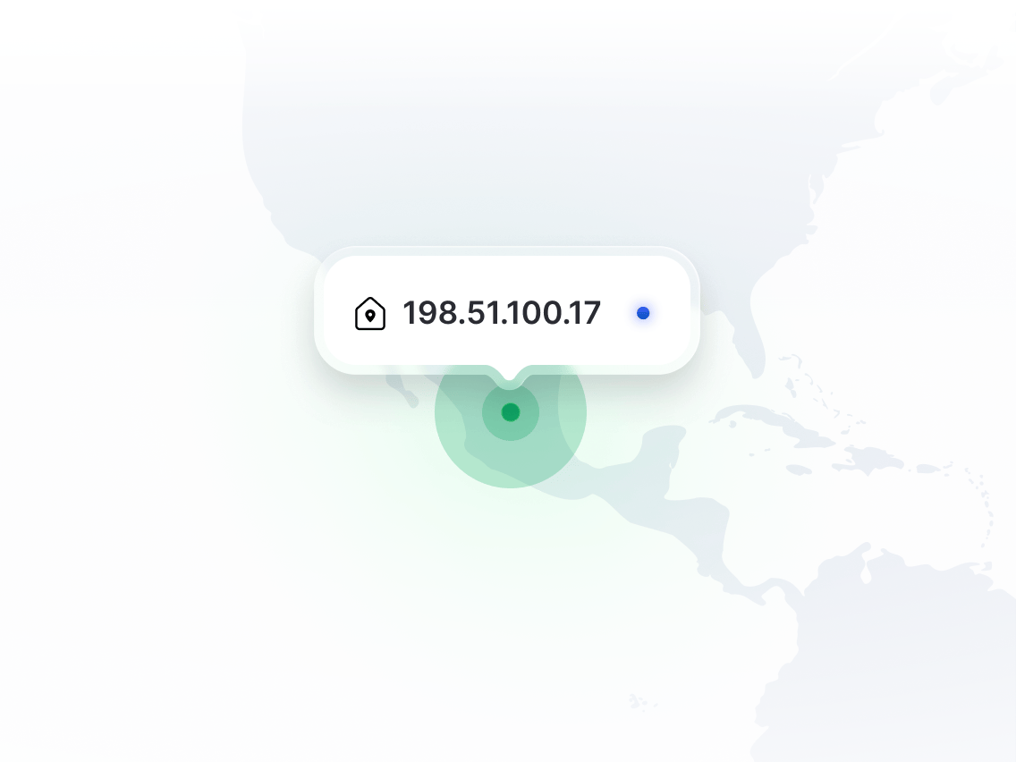 Un mapa que muestra la ubicación de una IP dedicada.