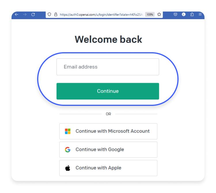 login no ChatGPT: passo nº2