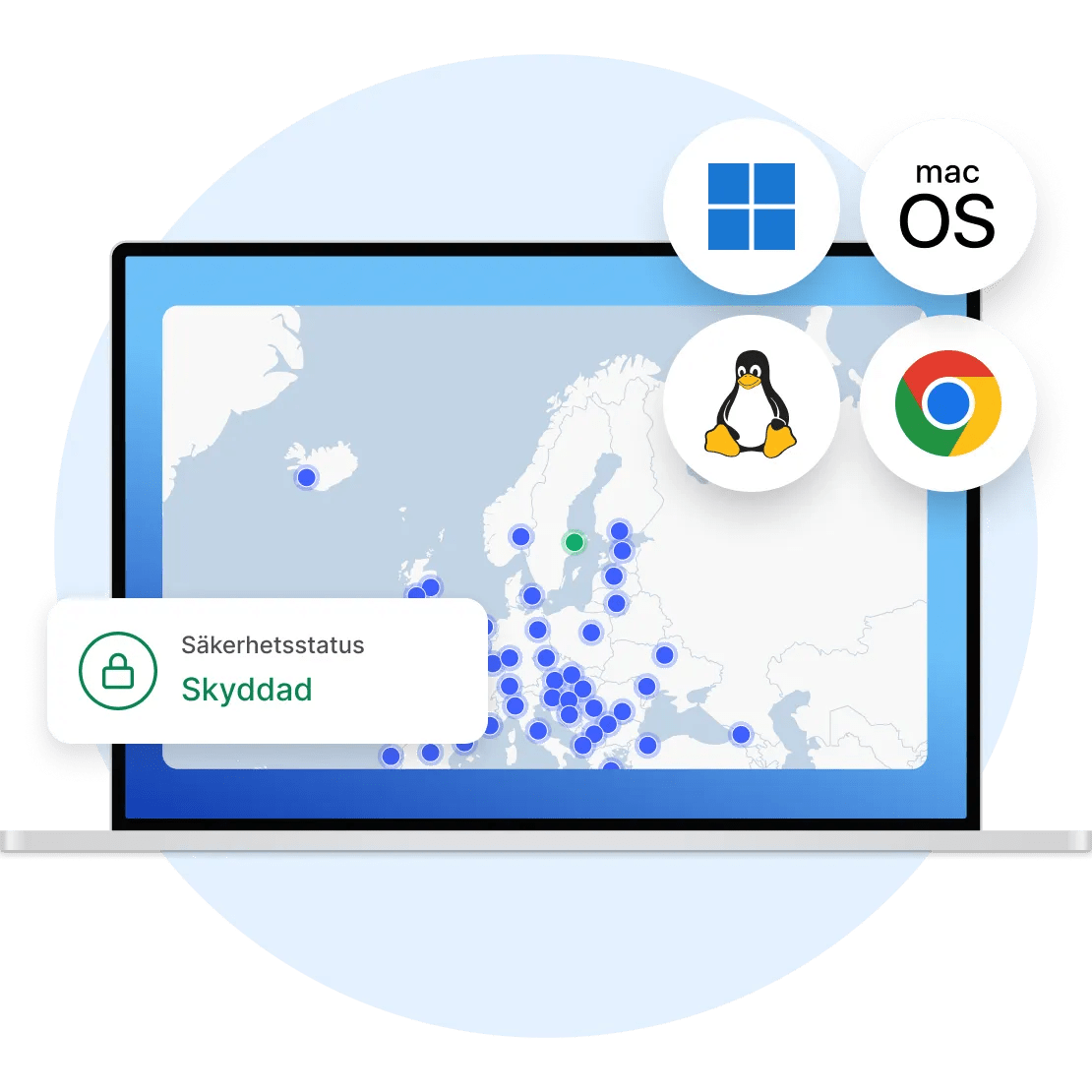 En dator visar att VPN kan användas på olika plattformar_alt