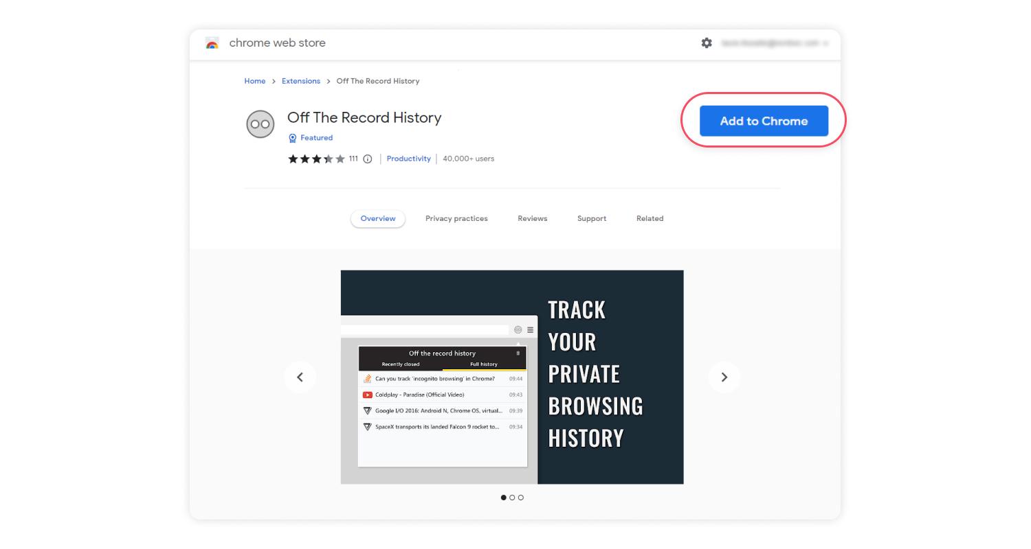 check incognito history with extension: step 1