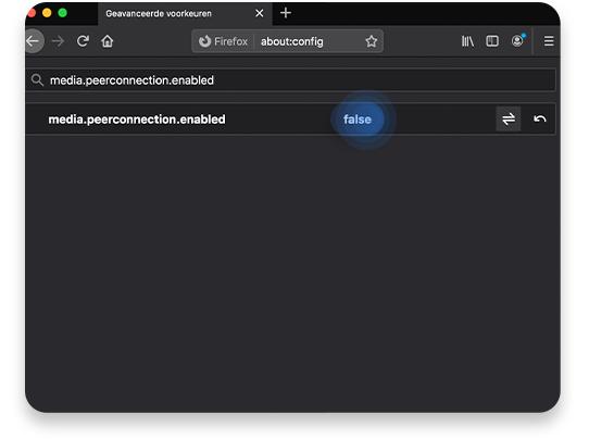 Disable WebRTC in Firefox stap 4