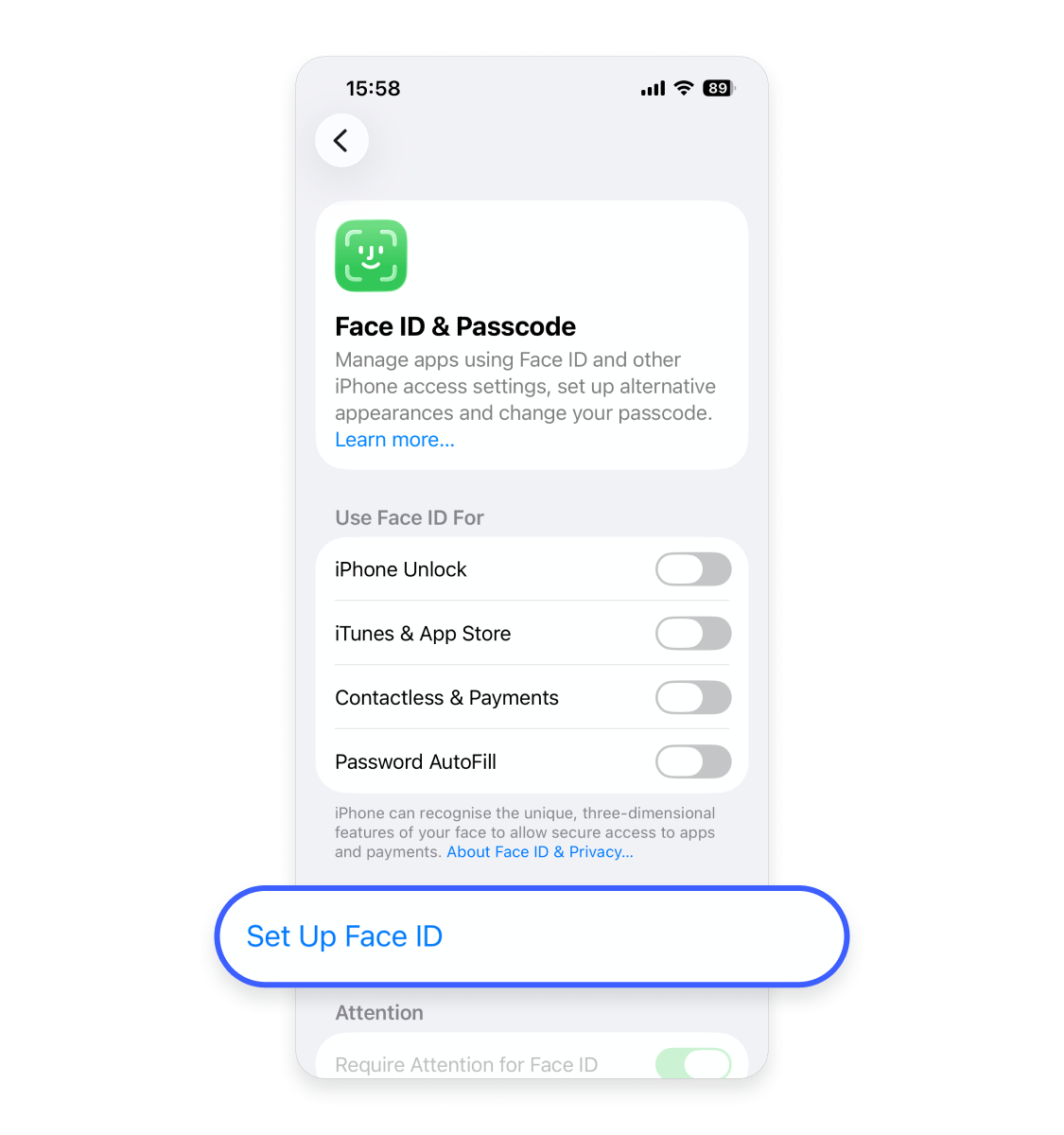 How to set up Face ID on an iPhone: Step 3.