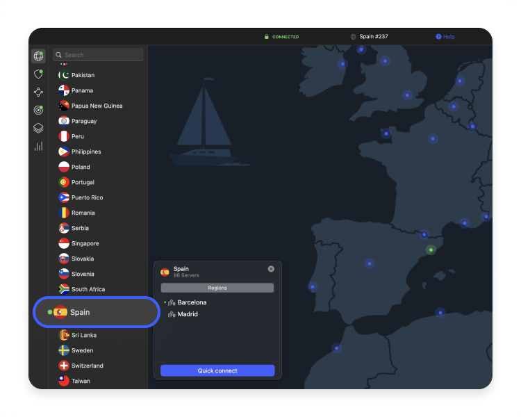 How toget a Spanish IP address with NordVPN