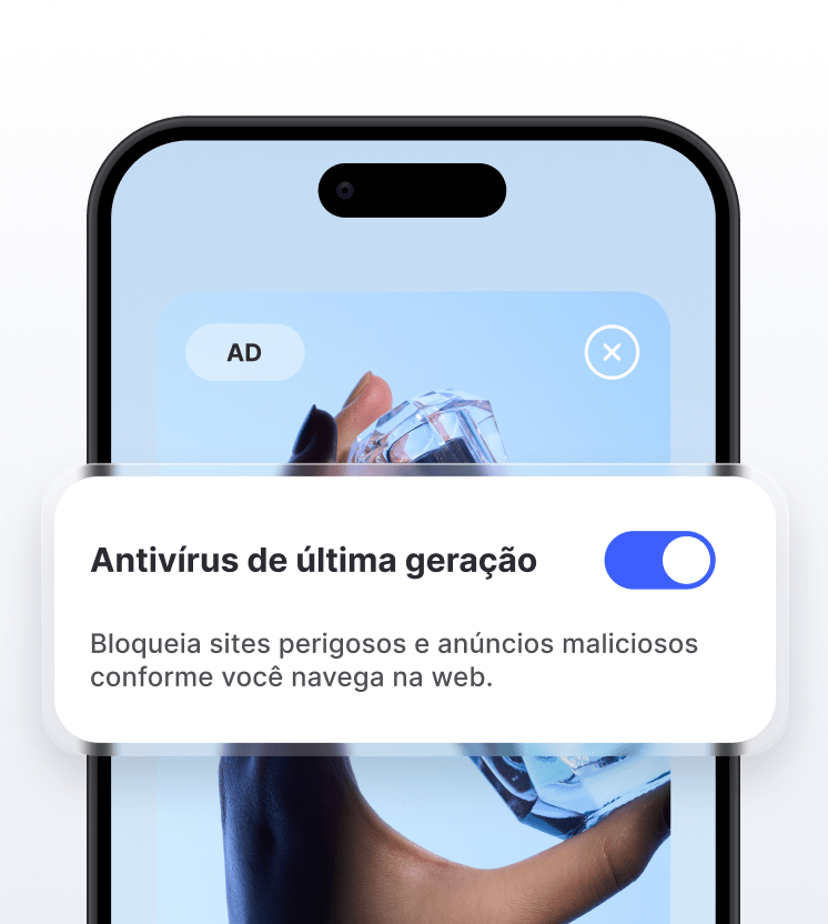 A tela de um celular com o bloqueador de anúncios do antivírus de última geração ativado.