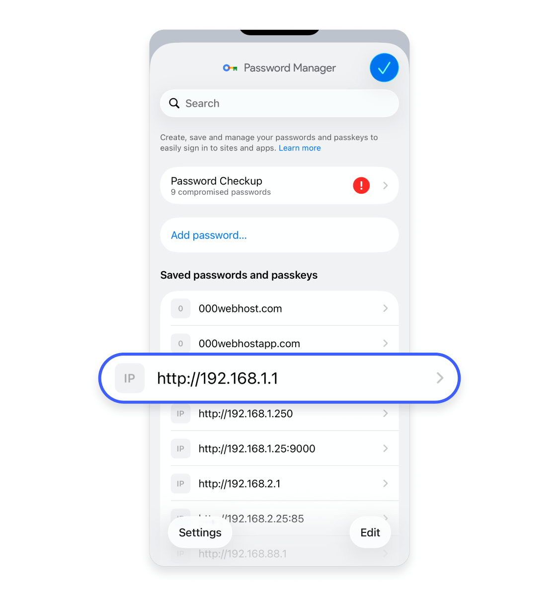 How to find saved passwords on Chrome mobile on iPhone and iPad: Step 3