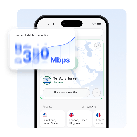 מסך מחשב המציג את משתמש שמוגן על ידי חיבור VPN לאחר הורדת NordVPN.