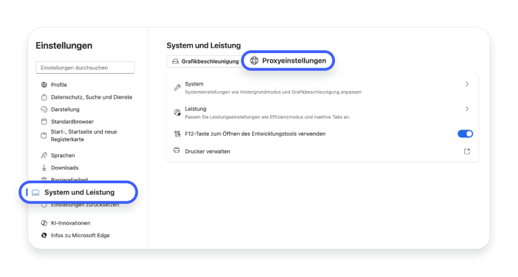 Proxyserveradresse finden Edge Schritt 2