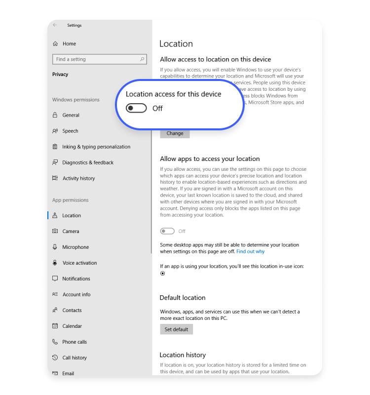 windows10 location access off