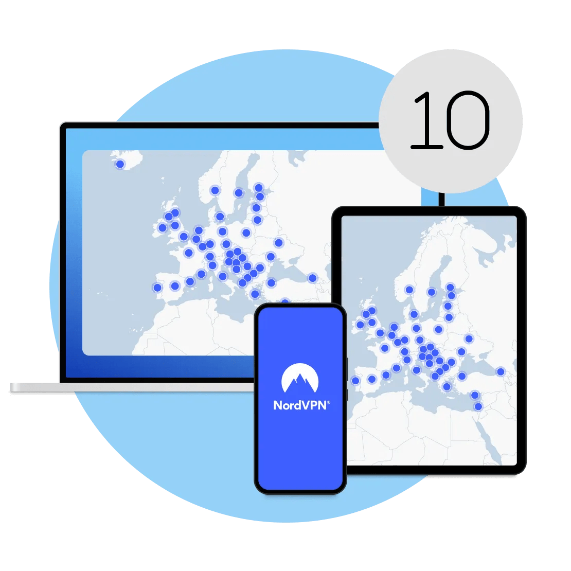 Один аккаунт NordVPN поддерживает до 10 подключений одновременно, включая VPN-расширение для браузера