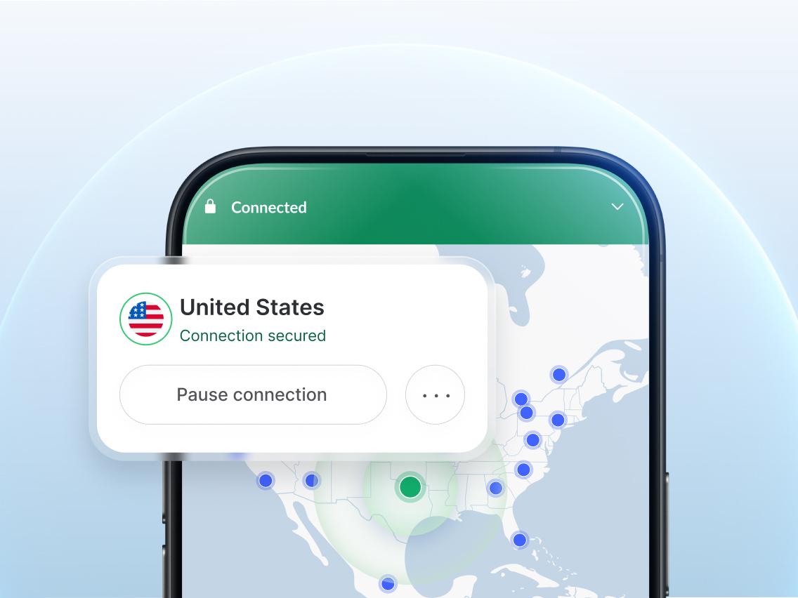 A smartphone screen with a message about a successful connection to the US VPN server.