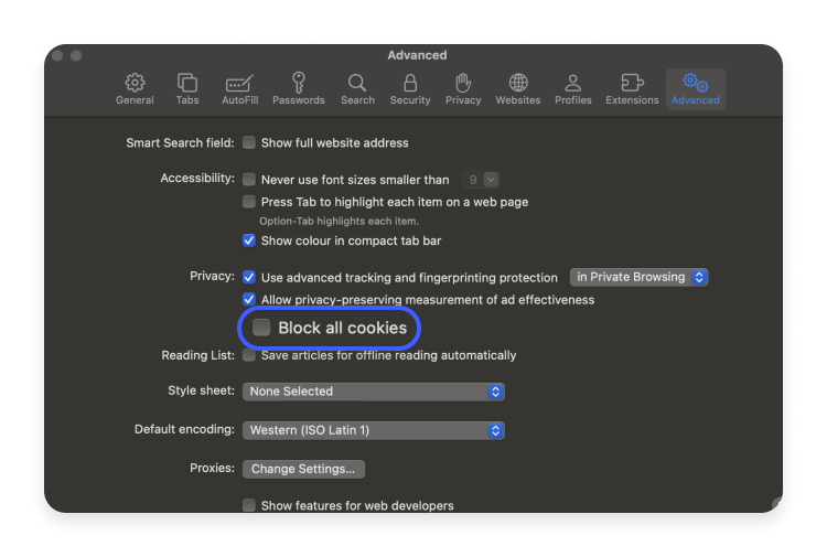 How to manage cookies on Safari step 1