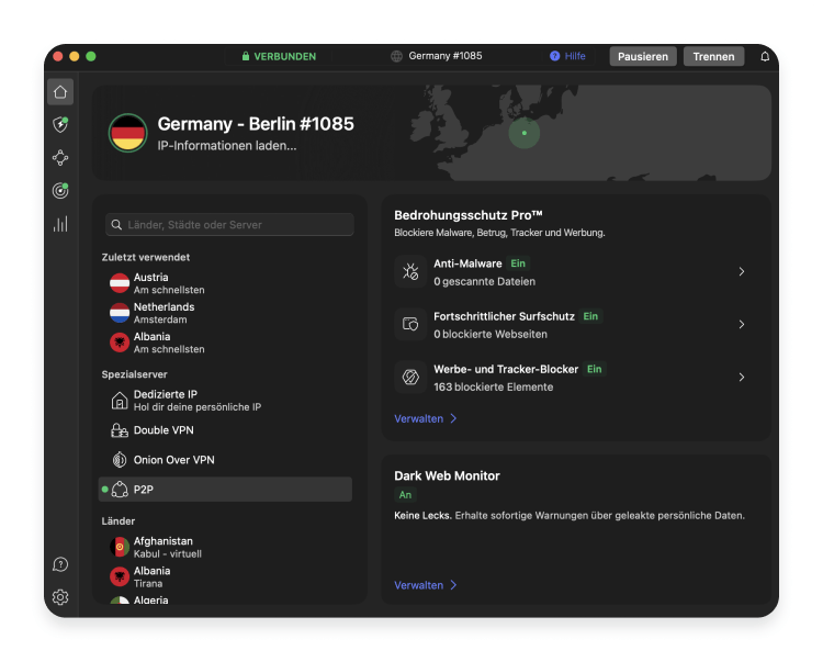 Server-Standorte wählen