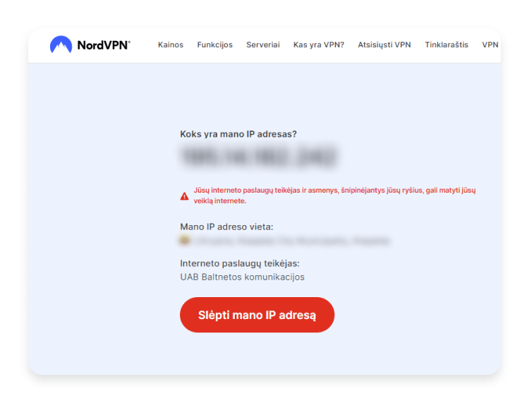 Patikrinkite savo pradinį IP adresą