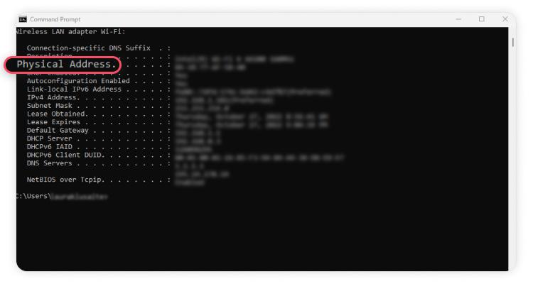 find mac address on windows: step 3