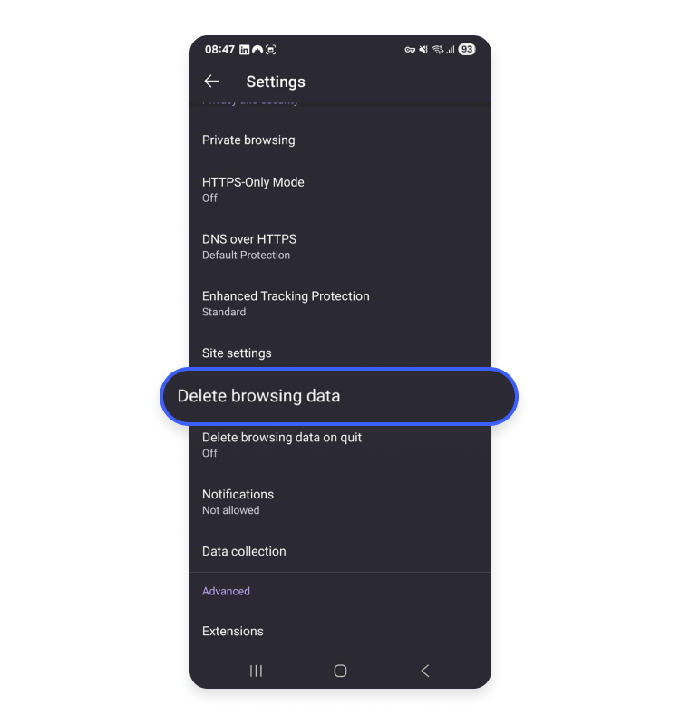 Mozilla Firefox Android app step 2