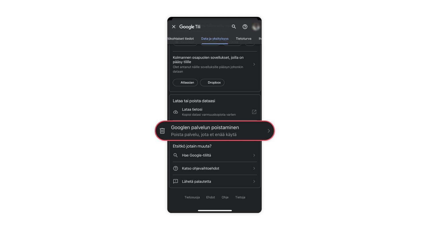 Gmail-tilin poistaminen älypuhelimesta: vaihe 3