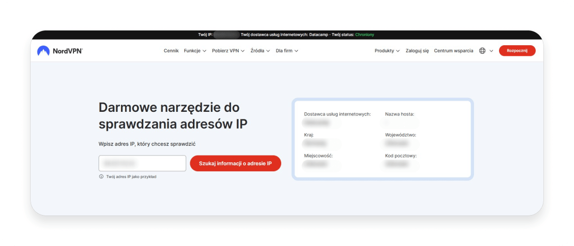 Strona narzędzia do sprawdzania adresów IP