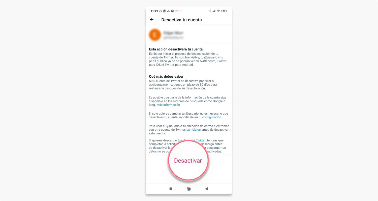 como eliminar mi cuenta de twitter desde el móvil: paso 4