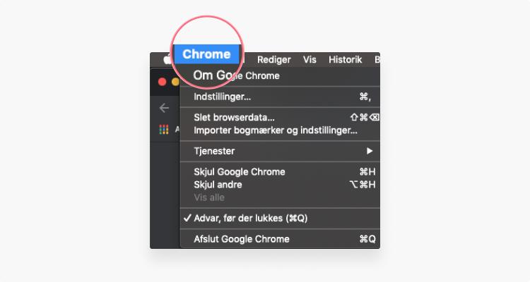 Ryd cache i Google Chrome: trin 1