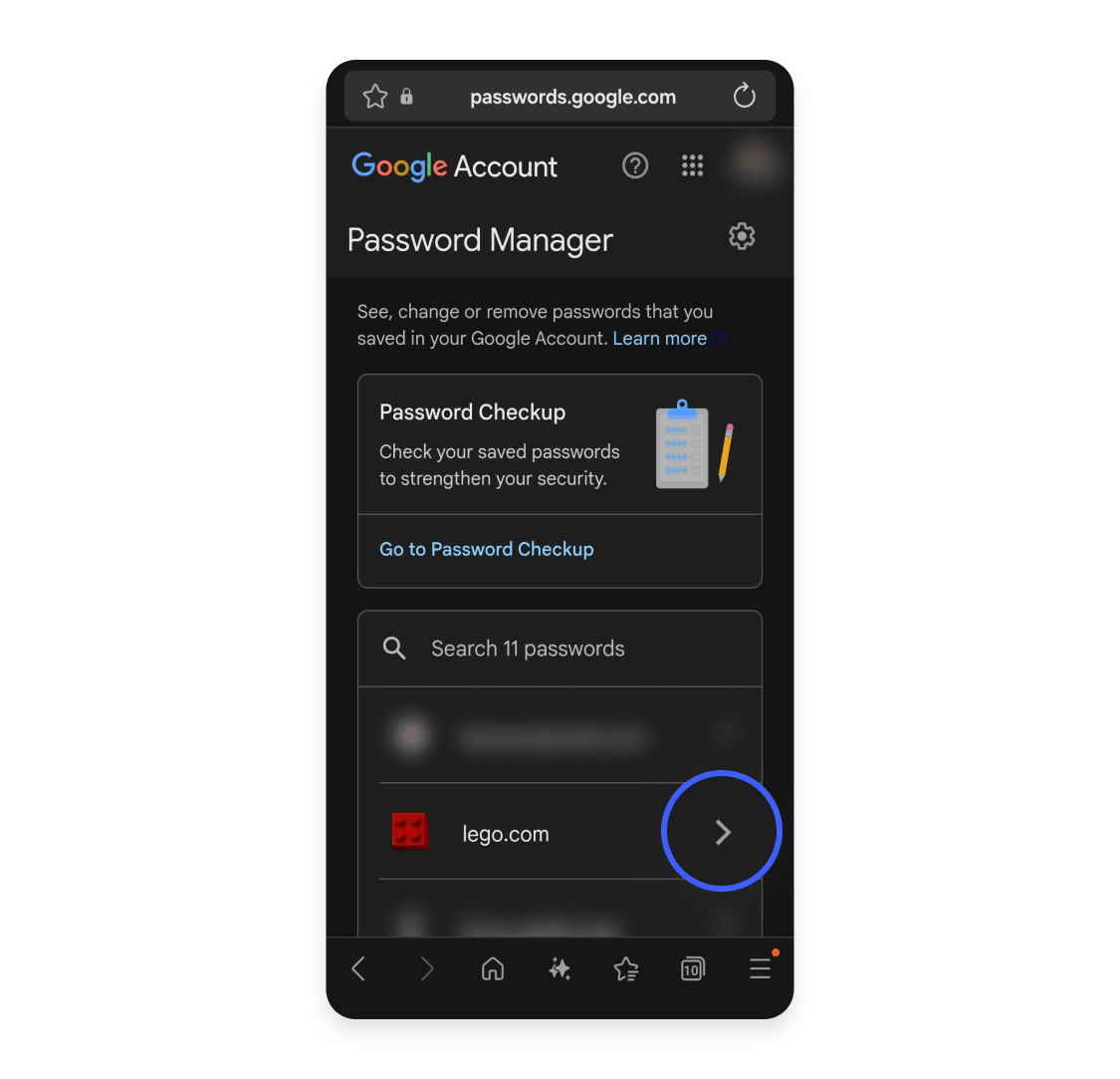 Find passwords via Google Password Manager on Android: Step 3