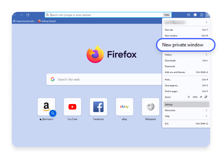 using private mode in firefox: step 2