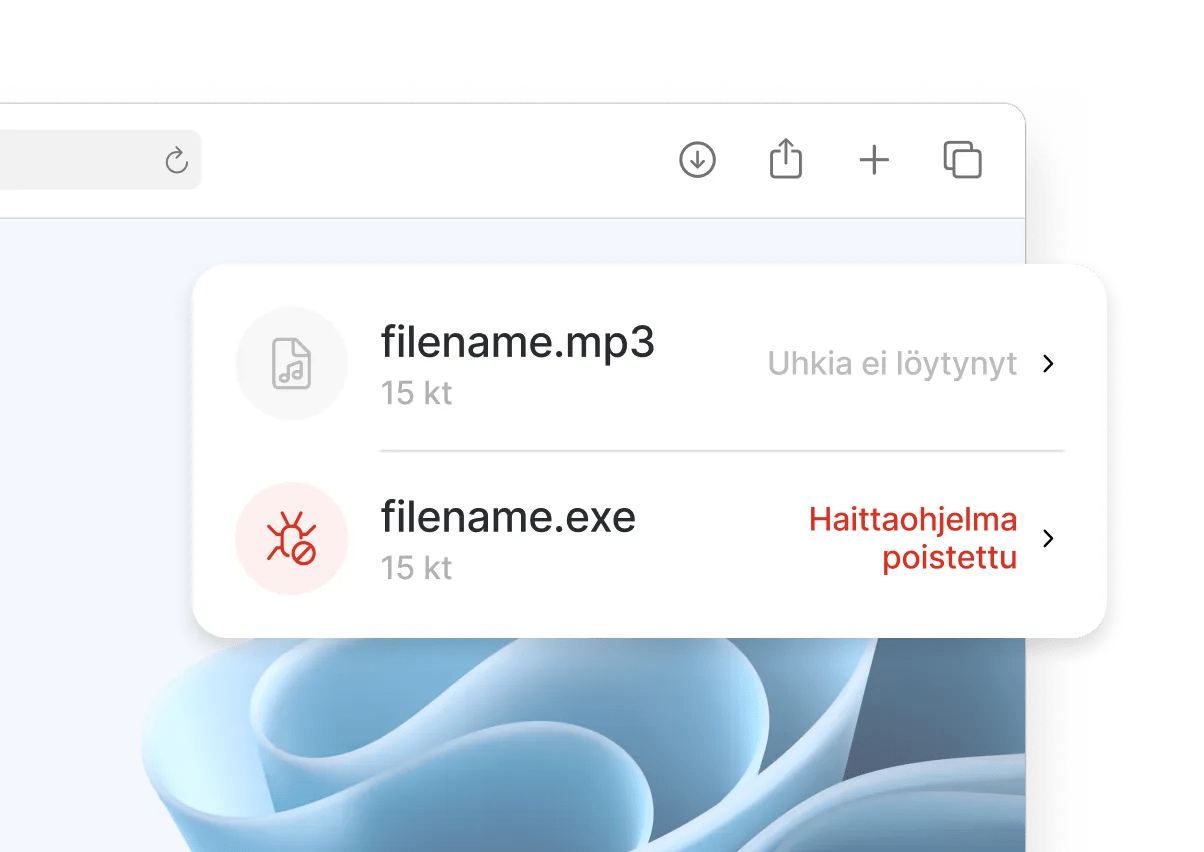 Threat Protection Pro™ tarkistaa lataamasi tiedostot ja poistaa haitalliset tiedostot.