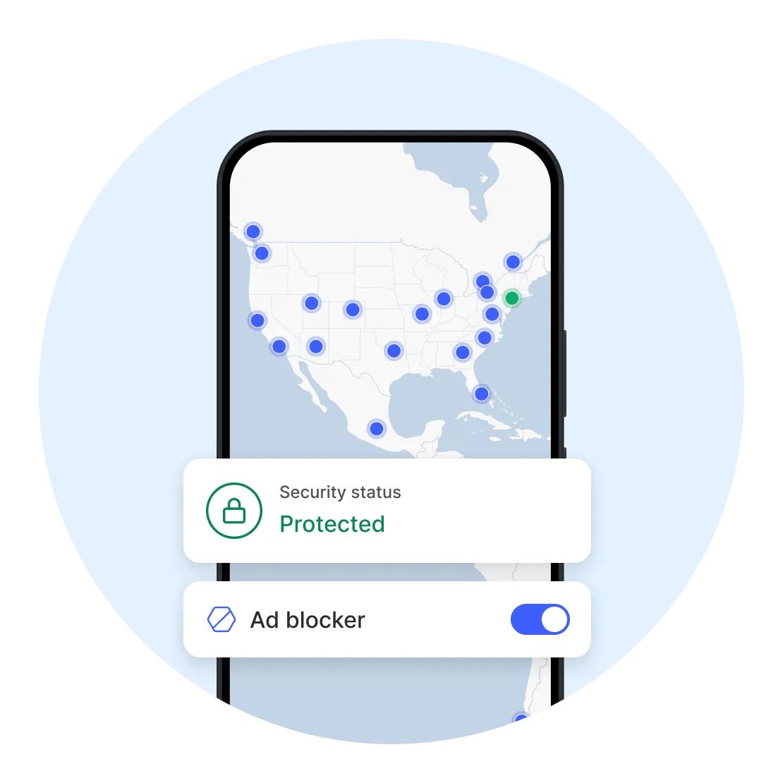 A NordVPN mobile app with an enabled ad blocker
