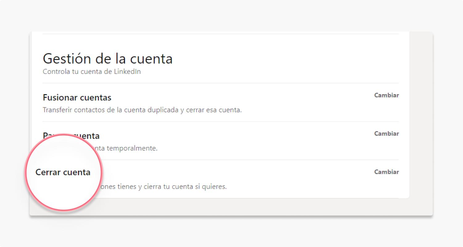 eliminar cuenta linkedin en un pc o mac: paso 3