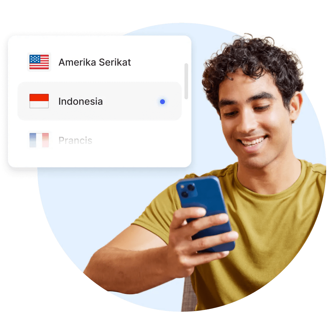 Pria memilih server dari daftar server VPN.