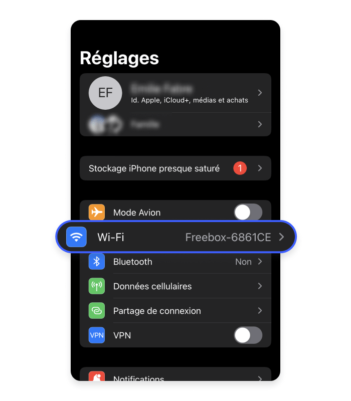 Réglages de l&#39;iPhone