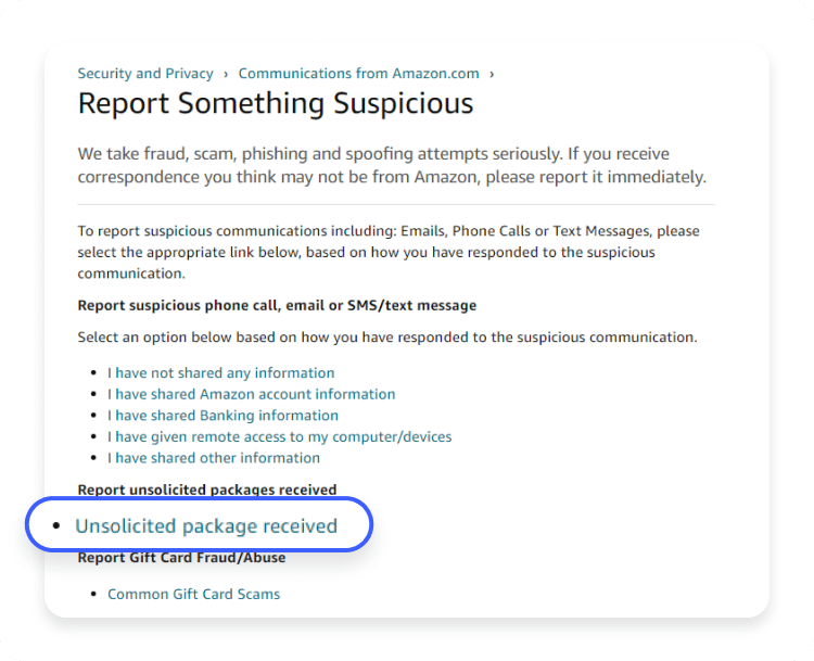 Report package to Amazon