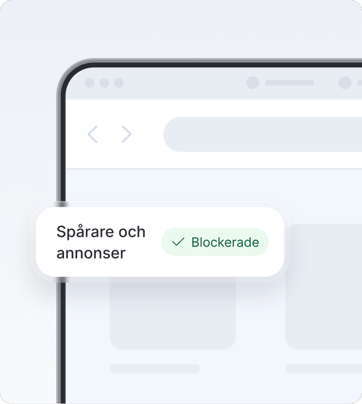 En webbläsarskärm som visar nästa generations antivirus som blockerar spårare och annonser.