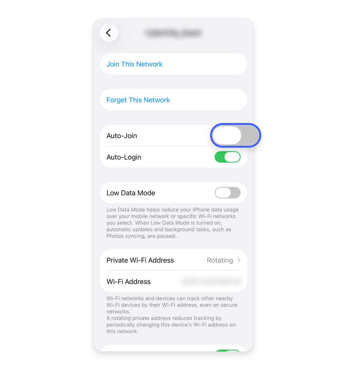 How to turn off automatic Wi-Fi connections on an iPhone: Step 5.