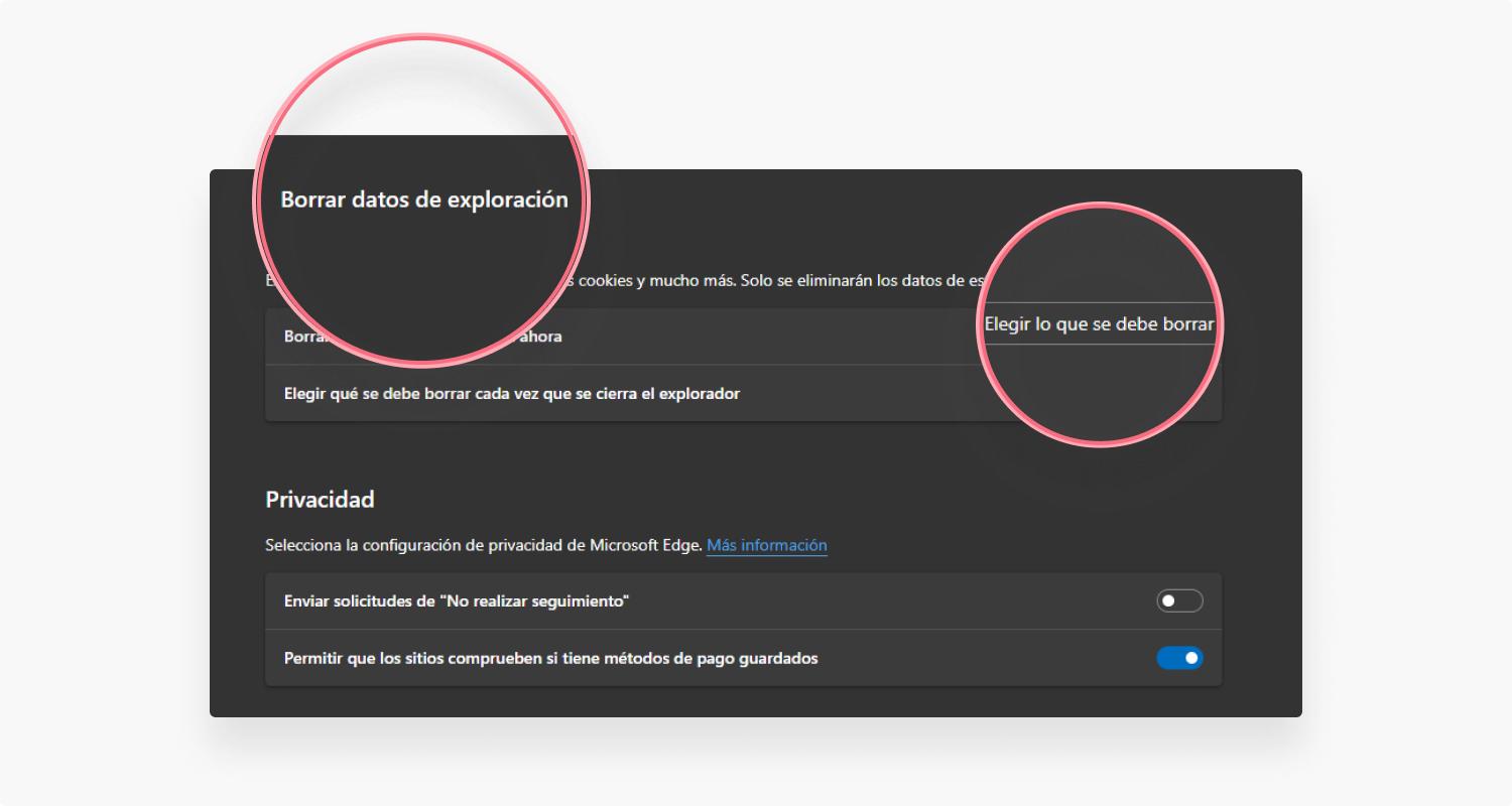 Eliminar cookies en Edge paso 3