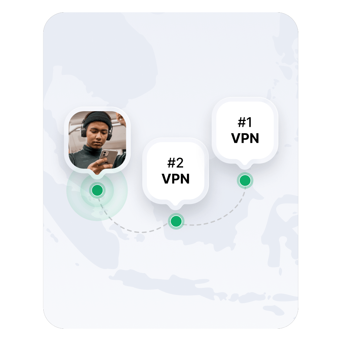 亚洲地图，上面显示着两个 VPN 服务器位置。