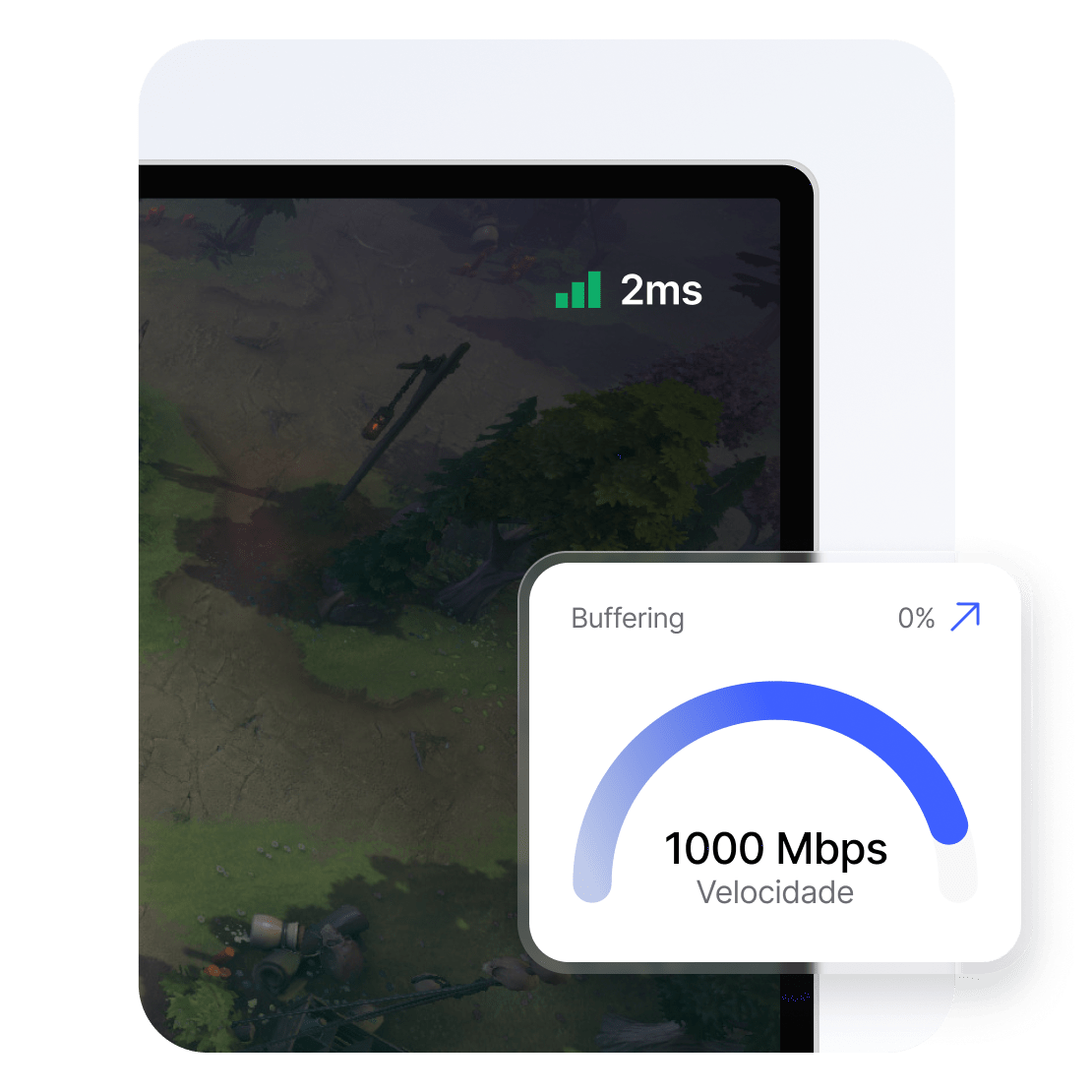 Ecrã de jogo do Dota 2 com estatísticas de velocidade da Internet.