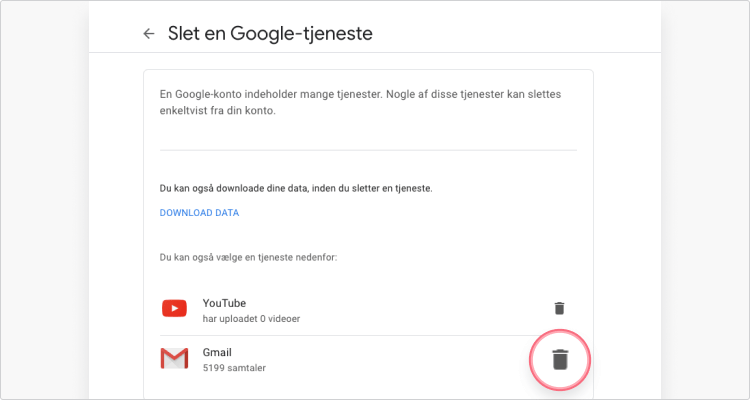 slet gmail konto: trin 5