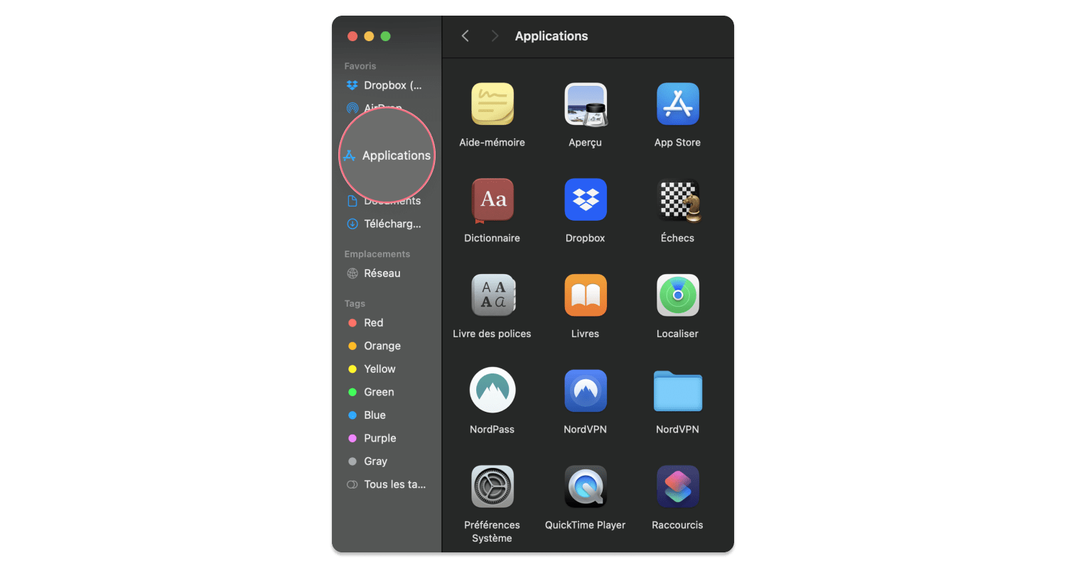 Accédez au dossier applications