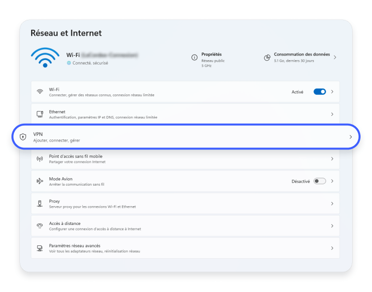 Configuration manuelle d&#39;un VPN sur PC : troisième étape