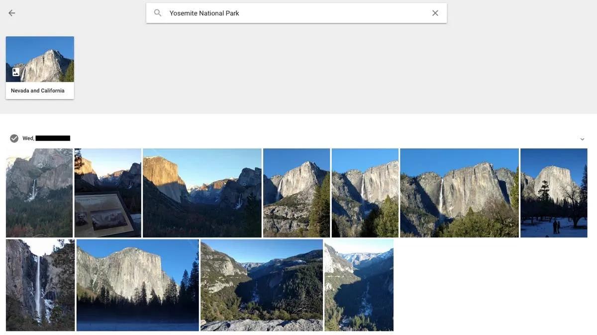 Google Photos&#39; AI search recognizes the landmarks of Yosemite National Park