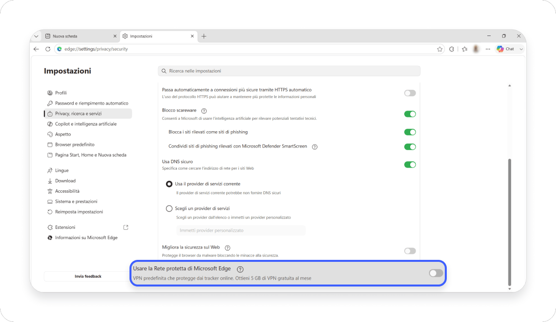 Disattivare una VPN su Microsoft Edge