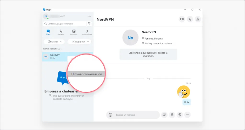 borrar las conversaciones de Skype paso 5
