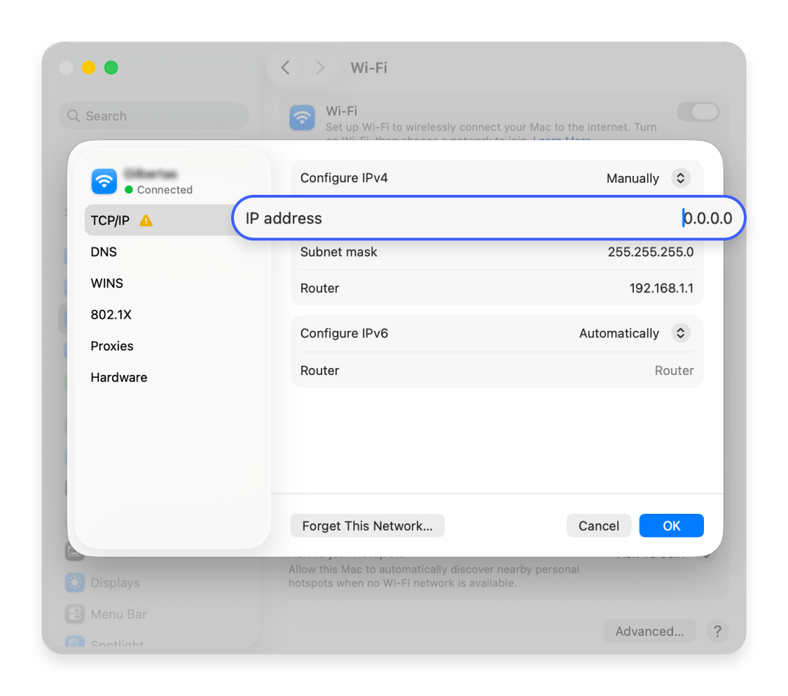 Changing IP on macOS