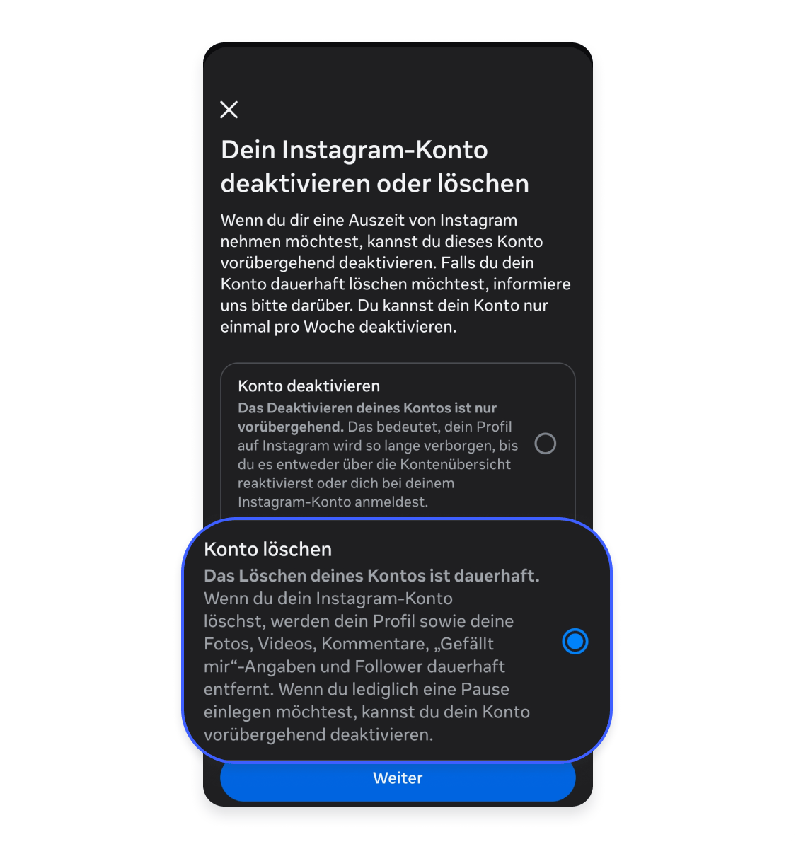 Instagram-Account löschen 12